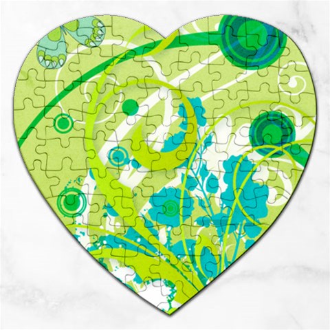 Green Blue Flower Art Jigsaw Puzzle (Heart) from ArtsNow.com Front