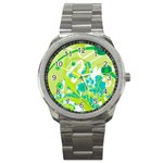 Green Blue Flower Art Sport Metal Watch