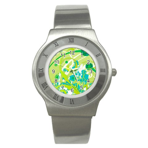 Green Blue Flower Art Stainless Steel Watch from ArtsNow.com Front