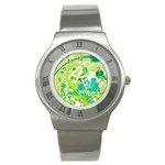 Green Blue Flower Art Stainless Steel Watch