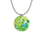 Green Blue Flower Art 1  Button Necklace