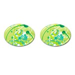 Green Blue Flower Art Cufflinks (Oval)