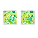 Green Blue Flower Art Cufflinks (Square)