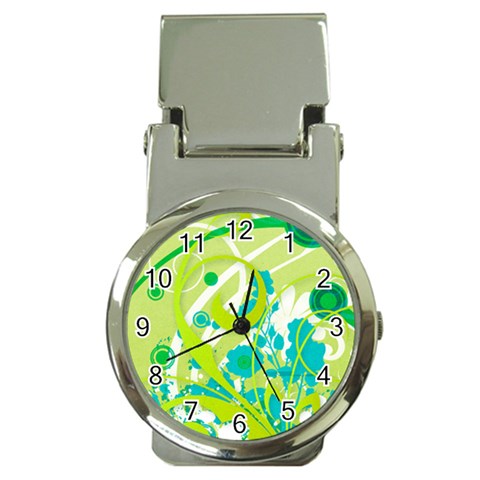 Green Blue Flower Art Money Clip Watch from ArtsNow.com Front