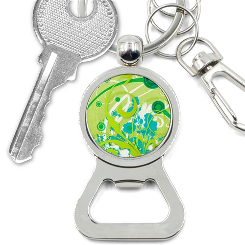 Green Blue Flower Art Bottle Opener Key Chain from ArtsNow.com Front