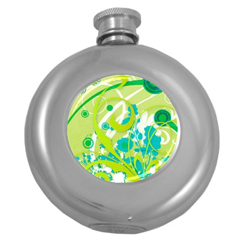 Green Blue Flower Art Hip Flask (5 oz) from ArtsNow.com Front