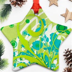 Green Blue Flower Art Star Ornament (Two Sides) from ArtsNow.com Front