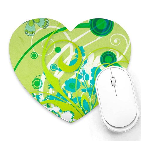 Green Blue Flower Art Heart Mousepad from ArtsNow.com Front