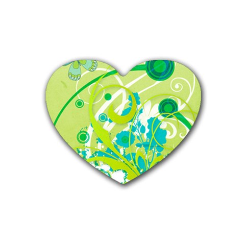 Green Blue Flower Art Rubber Coaster (Heart) from ArtsNow.com Front