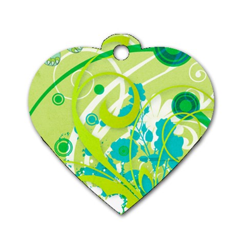 Green Blue Flower Art Dog Tag Heart (One Side) from ArtsNow.com Front