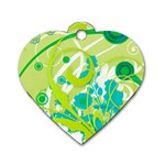 Green Blue Flower Art Dog Tag Heart (One Side)