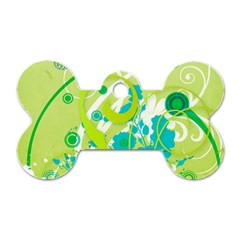 Green Blue Flower Art Dog Tag Bone (Two Sides) from ArtsNow.com Front