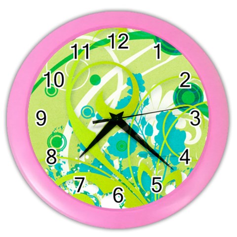 Green Blue Flower Art Color Wall Clock from ArtsNow.com Front