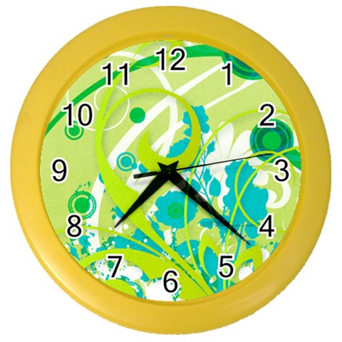 Green Blue Flower Art Color Wall Clock from ArtsNow.com Front