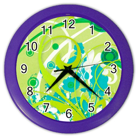 Green Blue Flower Art Color Wall Clock from ArtsNow.com Front