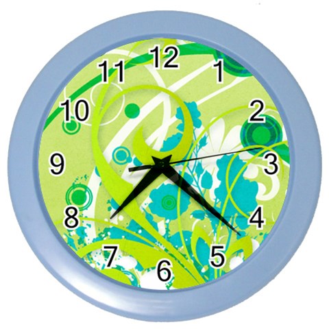 Green Blue Flower Art Color Wall Clock from ArtsNow.com Front