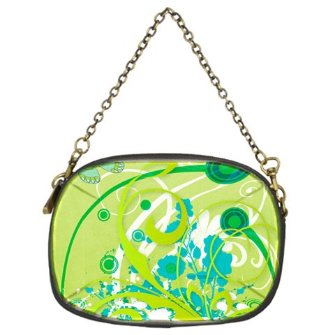 Green Blue Flower Art Chain Purse (One Side) from ArtsNow.com Front