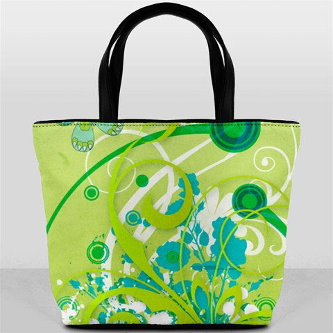 Green Blue Flower Art Bucket Bag from ArtsNow.com Front