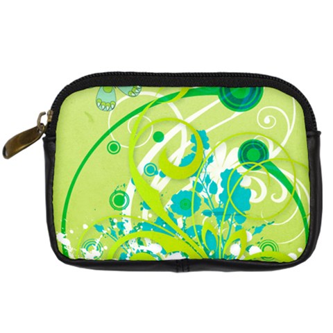 Green Blue Flower Art Digital Camera Leather Case from ArtsNow.com Front