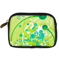 Green Blue Flower Art Digital Camera Leather Case from ArtsNow.com Front