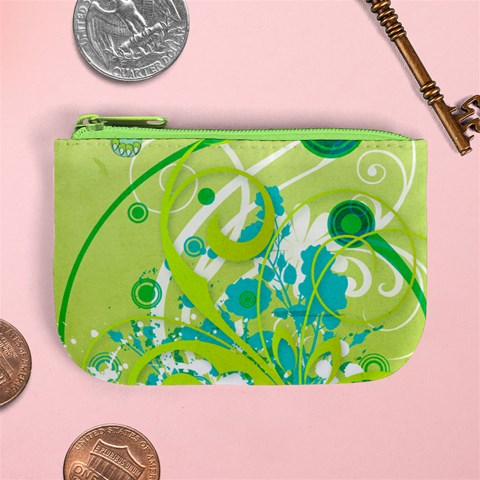 Green Blue Flower Art Mini Coin Purse from ArtsNow.com Front