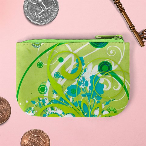 Green Blue Flower Art Mini Coin Purse from ArtsNow.com Back