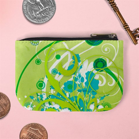 Green Blue Flower Art Mini Coin Purse from ArtsNow.com Back