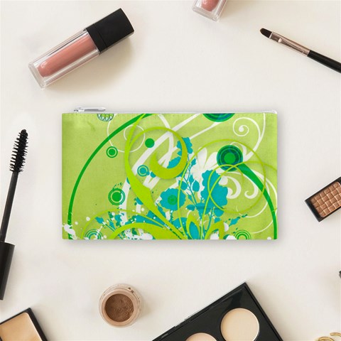 Green Blue Flower Art Cosmetic Bag (Small) from ArtsNow.com Front