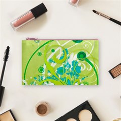 Green Blue Flower Art Cosmetic Bag (Small) from ArtsNow.com Front