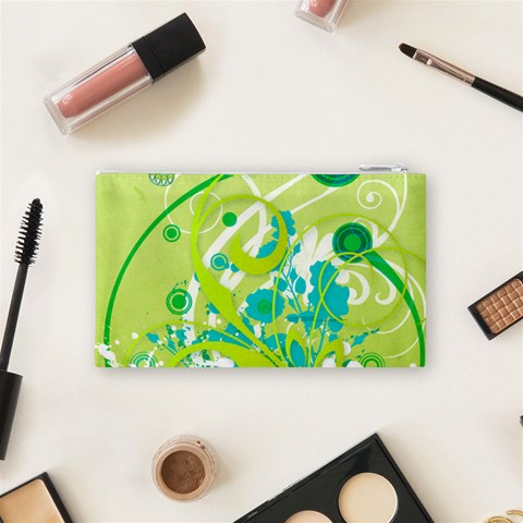 Green Blue Flower Art Cosmetic Bag (Small) from ArtsNow.com Back