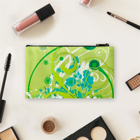 Green Blue Flower Art Cosmetic Bag (Small) from ArtsNow.com Back