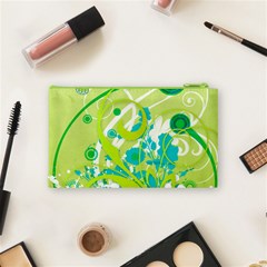 Green Blue Flower Art Cosmetic Bag (Small) from ArtsNow.com Back