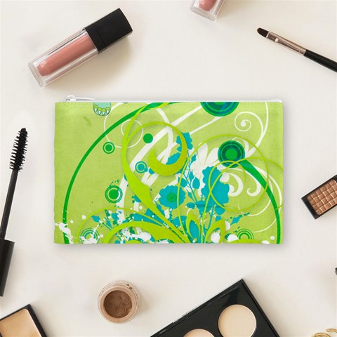 Green Blue Flower Art Cosmetic Bag (Medium) from ArtsNow.com Front