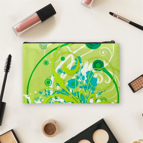 Green Blue Flower Art Cosmetic Bag (Medium) from ArtsNow.com Back