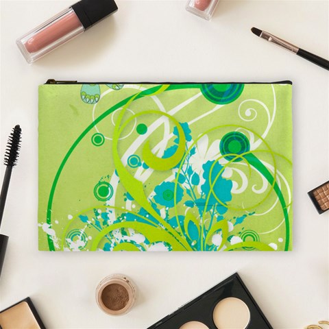 Green Blue Flower Art Cosmetic Bag (Large) from ArtsNow.com Front