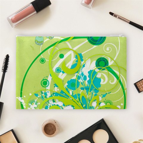 Green Blue Flower Art Cosmetic Bag (Large) from ArtsNow.com Back