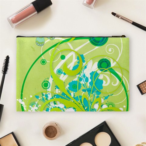 Green Blue Flower Art Cosmetic Bag (Large) from ArtsNow.com Back