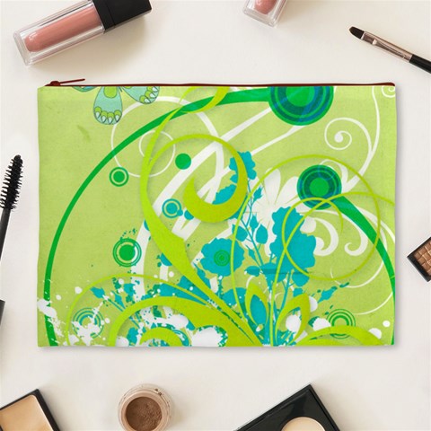 Green Blue Flower Art Cosmetic Bag (XL) from ArtsNow.com Front