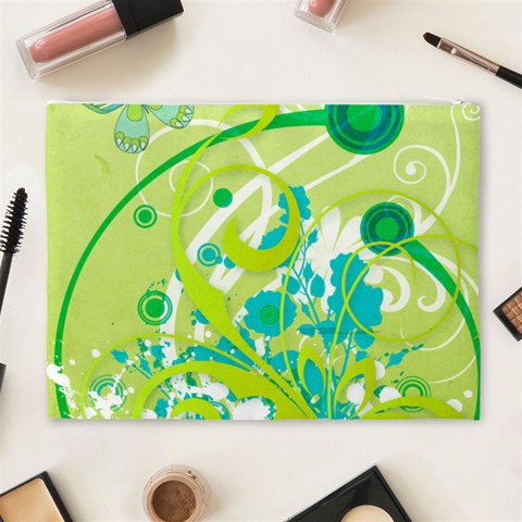 Green Blue Flower Art Cosmetic Bag (XL) from ArtsNow.com Back