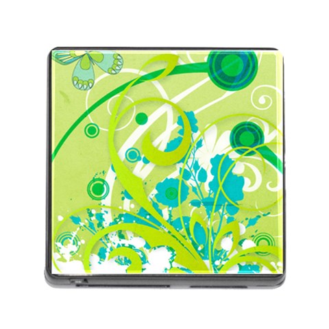 Green Blue Flower Art Memory Card Reader (Square 5 Slot) from ArtsNow.com Front