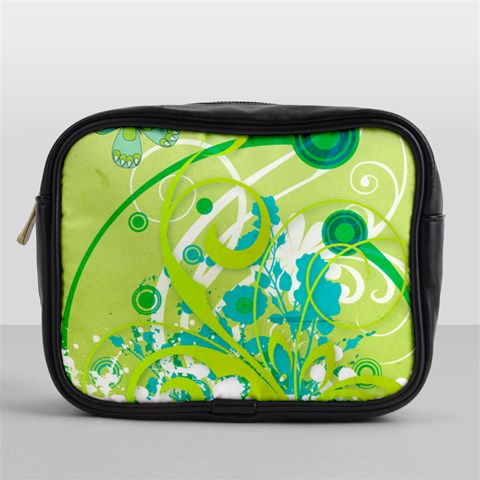 Green Blue Flower Art Mini Toiletries Bag (One Side) from ArtsNow.com Front