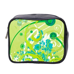 Green Blue Flower Art Mini Toiletries Bag (Two Sides) from ArtsNow.com Front