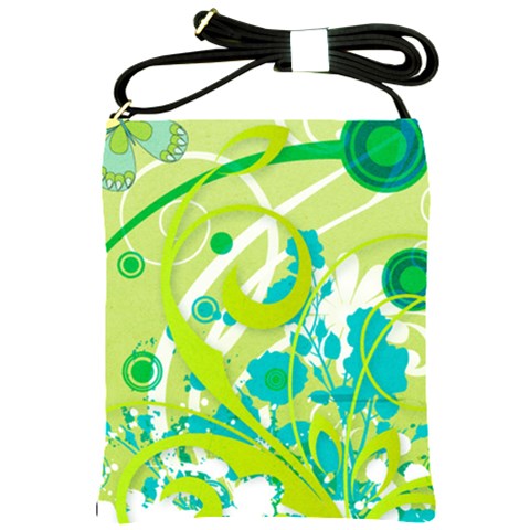 Green Blue Flower Art Shoulder Sling Bag from ArtsNow.com Front