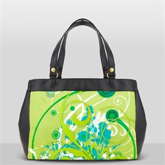 Green Blue Flower Art Oversize Office Handbag (2 Sides) from ArtsNow.com Front