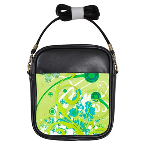 Green Blue Flower Art Girls Sling Bag from ArtsNow.com Front