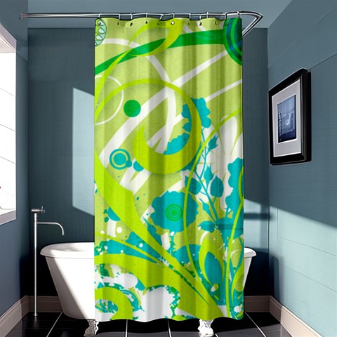 Green Blue Flower Art Shower Curtain 36  x 72  (Stall) from ArtsNow.com Curtain(36 X72 ) - 33.26 x66.24  Curtain(36 X72 )