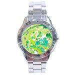 Green Blue Flower Art Stainless Steel Analogue Watch