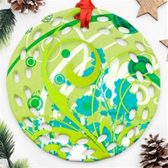 Green Blue Flower Art Round Filigree Ornament (Two Sides) from ArtsNow.com Front