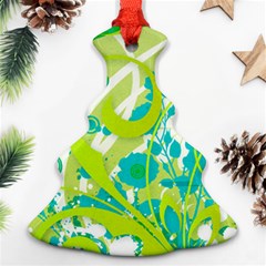 Green Blue Flower Art Christmas Tree Ornament (Two Sides) from ArtsNow.com Front