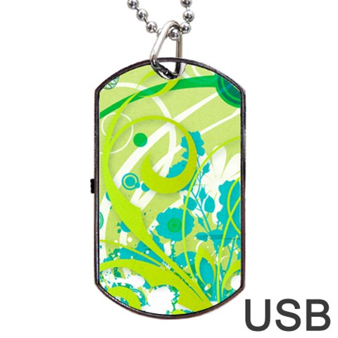 Green Blue Flower Art Dog Tag USB Flash (One Side) from ArtsNow.com Front